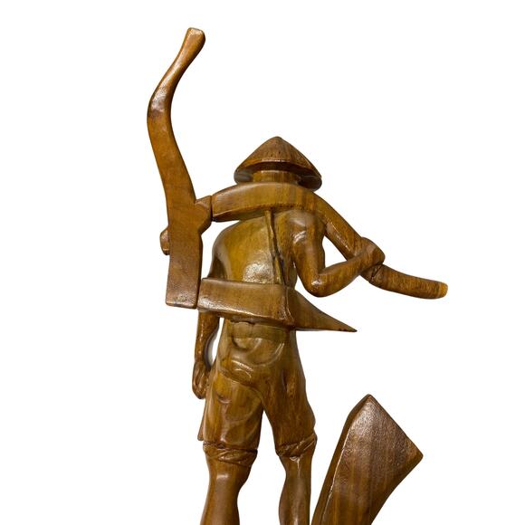 Vintage Asian Hand Carved Wooden Farm Worker with Scythe - Picture 4 of 14